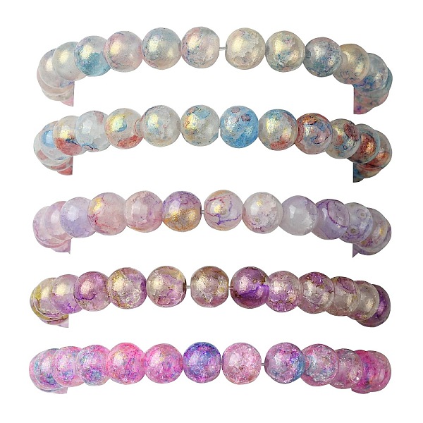 5Pcs 5 Color Crackle Glass Round Beaded Stretch Bracelets Set