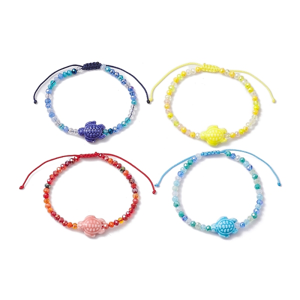 

PandaHall 4Pcs 4 Colors Beach Tortoise Porcelain Braided Bead Bracelets, Electroplate Glass Beaded Stackable Adjustable Bracelets for Women..., Multicolor