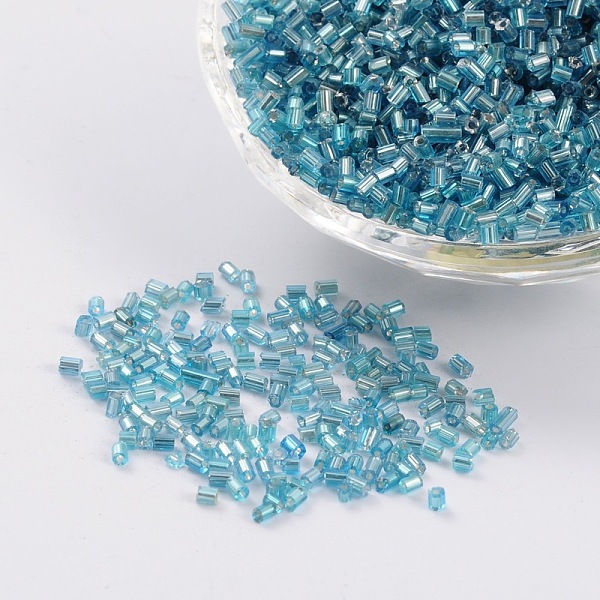 

PandaHall 11/0 Two Cut Glass Seed Beads, Hexagon, Silver Lined Round Hole, Cyan, Size: about 2.2mm in diameter, about 4500pcs/50g Glass Cyan