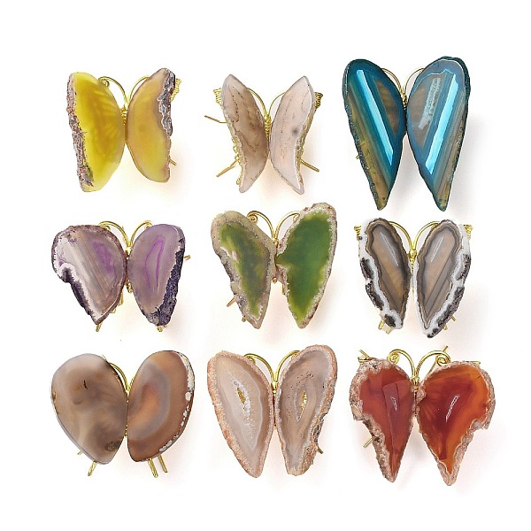 

PandaHall Dyed & Heated Natural Agate Display Decorations, Butterfly Rack Plating Brass Holder for Home Office Feng Shui Ornament, Mixed..., Multicolor