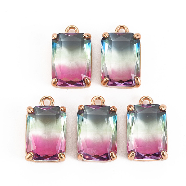 

PandaHall Gradient Color Glass Pendants, with Brass Prong Settings, Faceted, Rectangle, Light Gold, Camellia, 17x10x5.5mm, Hole: 1.6mm..., Pink