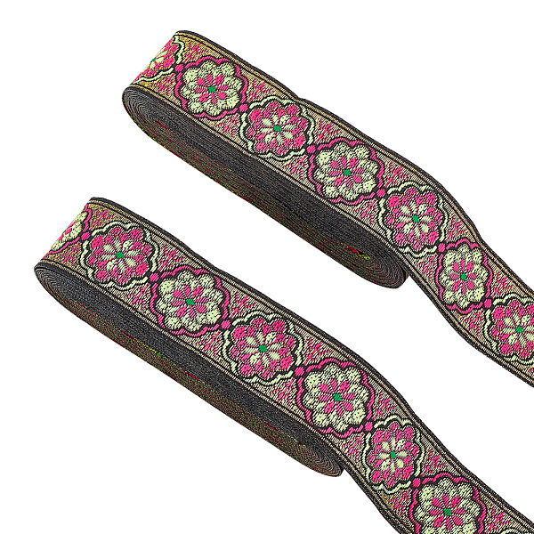 

PandaHall AHANDMAKER 2 Rolls 7.6 Yards 1.3inch Fabric Embroidered Trim, Vintage Jacquard Ribbon Floral Sewing Woven Trim Emobridered Woven..., Red