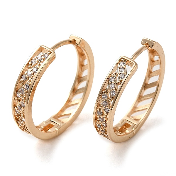 

PandaHall Brass Micro Pave Cubic Zirconia Hoop Earrings, Leaf, Light Gold, 25x5mm Brass Leaf Clear