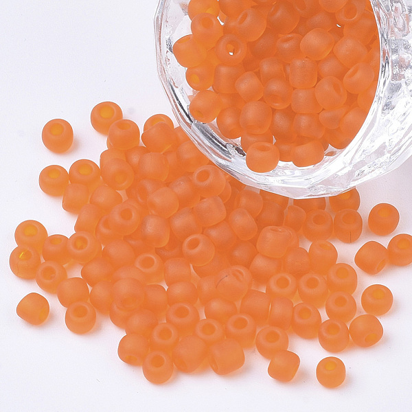 

PandaHall Glass Seed Beads, Frosted Colors, Round, Orange, 3mm Glass Orange