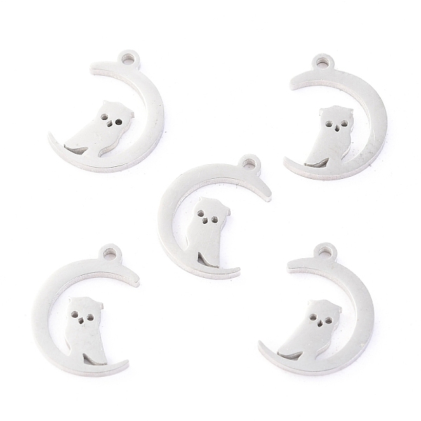 

PandaHall 304 Stainless Steel Charms, Laser Cut, for Halloween, Moon with Owl, Stainless Steel Color, 12x9x1.1mm, Hole: 1mm 304 Stainless...