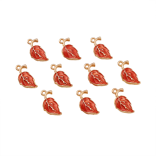 

PandaHall Alloy Enamel Pendants, Leaf, Golden, Orange Red, 19.5x9.5x2.2mm, Hole: 1.5mm Alloy+Enamel Leaf Red