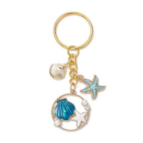 

PandaHall Alloy Enamel Pendant Keychian, with Iron Ring, Golden, Shell & Starfish, Steel Blue, 7.8cm Alloy Shell Shape
