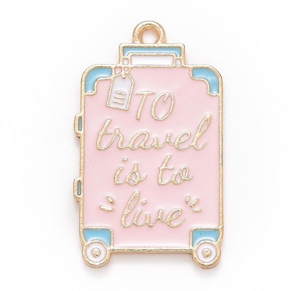 

PandaHall Alloy Enamel Pendants, Suitcase with Word, Light Gold, Pink, 32x18.5x1.5mm, Hole: 1.8mm Alloy+Enamel Rectangle Pink