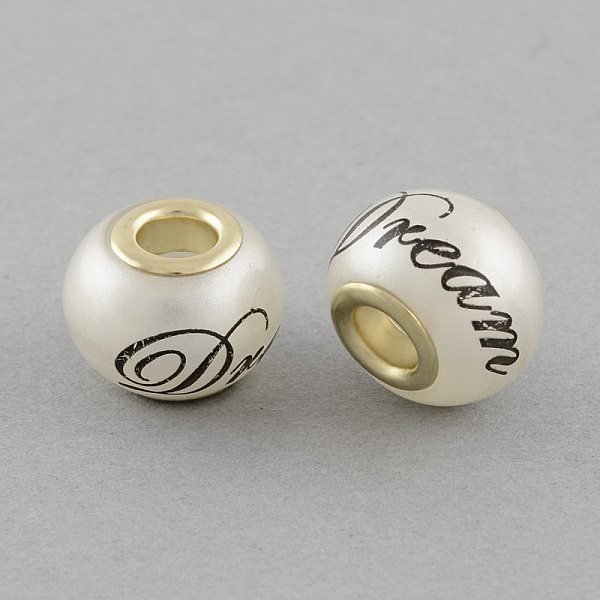 

PandaHall Spray Painted Glass European Large Hole Beads, Dream Rondelle, with Words Printed and Double Golden Brass Cores, White, 11.5x14mm...