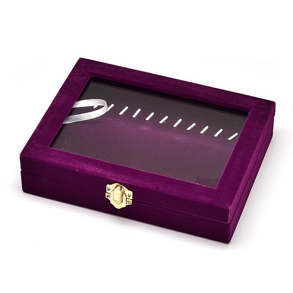 

PandaHall Wooden Rectangle Jewelry Boxes, Covered with Velvet, with Glass and Iron Clasps, Purple, 20x15.7x4.7cm Wood Rectangle Purple