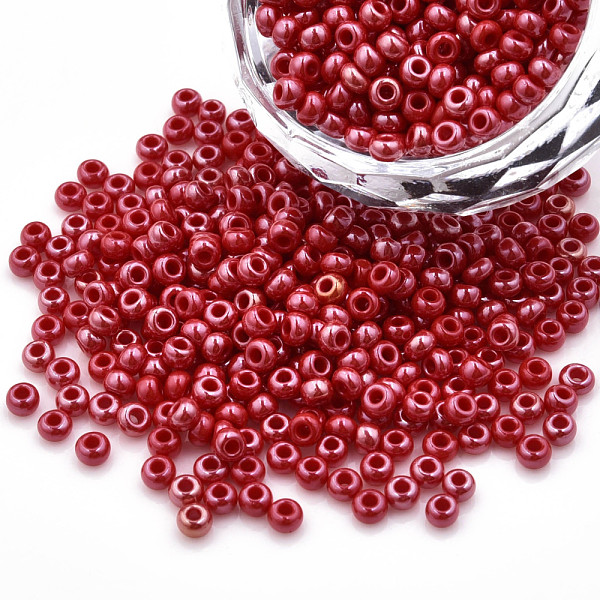 

PandaHall 8/0 Czech Opaque Glass Seed Beads, Lustered, Round, Red, 3x2mm, Hole: 1mm, about 500g/bag Czech Glass Red