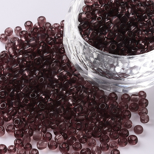 

PandaHall (Repacking Service Available) Glass Seed Beads, Transparent, Round, Pale Violet Red, 8/0, 3mm, Hole: 1mm, about 12G/bag Glass