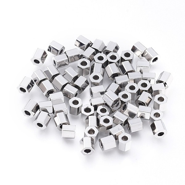 pandahall 304 stainless steel spacer beads, hexagon, stainless steel color, 3x3x3mm, hole: 1.4mm 304 stainless steel hexagon