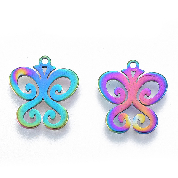 

PandaHall Ion Plating(IP) 201 Stainless Steel Charms, Butterfly, Rainbow Color, 15x13.5x1mm, Hole: 1.2mm 201 Stainless Steel Butterfly