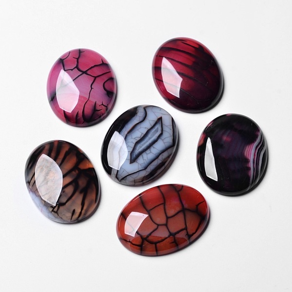 

PandaHall Natural Dragon Veins Agate Cabochons, Flat Back, Oval, Dyed, Deep Pink, 40x30x7mm Natural Agate Oval Pink