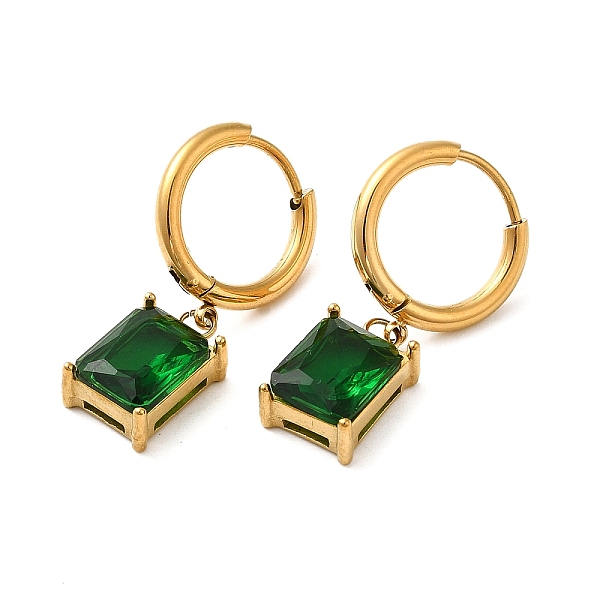 

PandaHall Glass Rectangle Dangle Hoop Earrings, Vacuum Plating 304 Stainless Steel Earrings for Women, Golden, 27.5x8mm Glass Rectangle