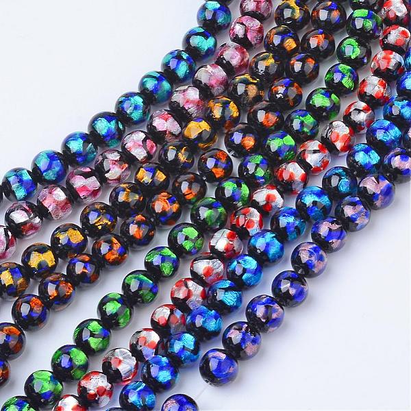

PandaHall Handmade Silver Foil Glass Beads, Round, Mixed Color, 8x7.5~8mm, Hole: 1~1.5mm Silver Foil Round Multicolor