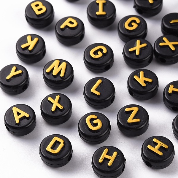 

PandaHall Opaque Black Acrylic Beads, Metal Enlaced, Horizontal Hole, Cube with Random Letters, Golden Plated, 10x6mm, Hole: 2mm Acrylic...