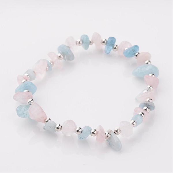 

PandaHall Gemstone Stretch Bracelets, with Iron Findings, Silver Color Plated Natural Aquamarine and Rose Quartz Beads, Sky Blue and Pink...