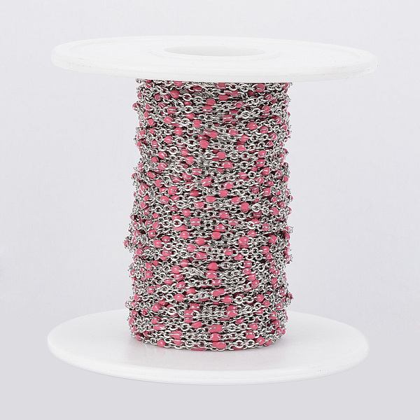 

PandaHall 304 Stainless Steel Cable Chains, Soldered, with Spool, with Enamel, Oval, Stainless Steel Color, Cerise, Links: 2x1.5x0.5mm..., Red