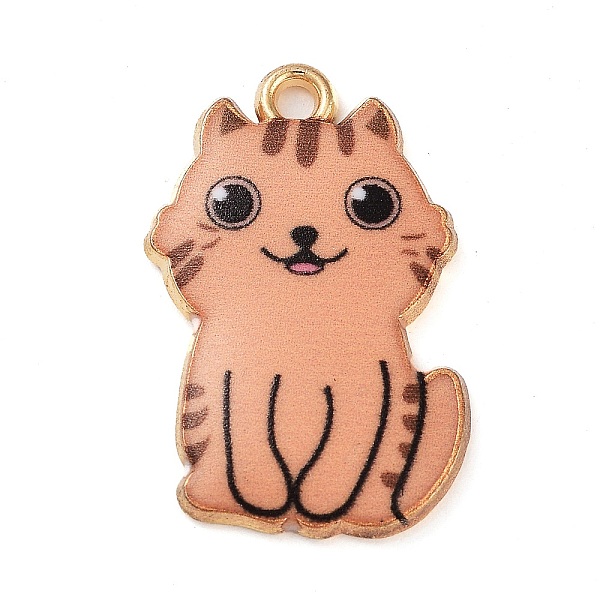

PandaHall Rack Plating Alloy Enamel Pendants, Golden, Cat Charm, Light Salmon, 25x17x3mm, Hole: 2mm Alloy+Enamel Cat Shape