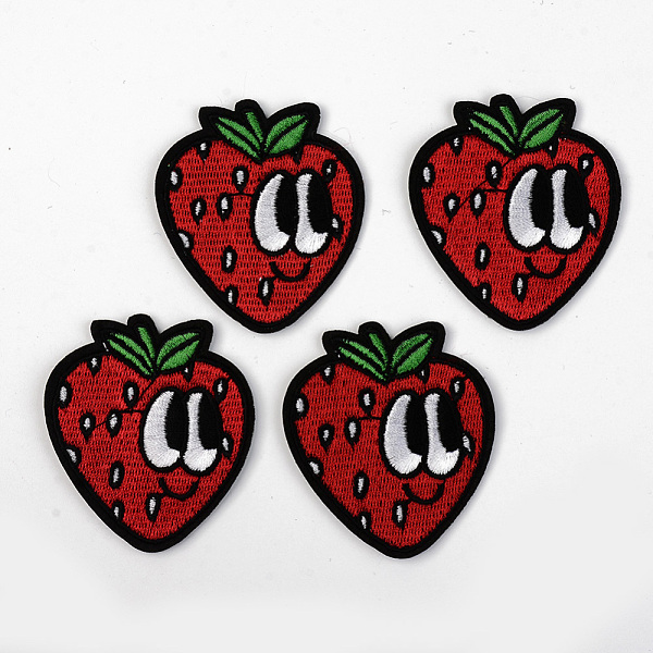 PandaHall Computerized Embroidery Cloth Iron on/Sew on Patches, Appliques, Costume Accessories, Strawberry, Red, 58.5x53x1.5mm Cloth Fruit...