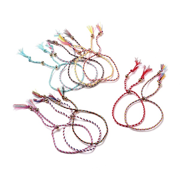 

PandaHall Polyester Braided Slider Bracelet with Brass Beads, Adjustable Woven Friendship Bracelet for Women, Mixed Color, 12-3/8 inch..., Multicolor