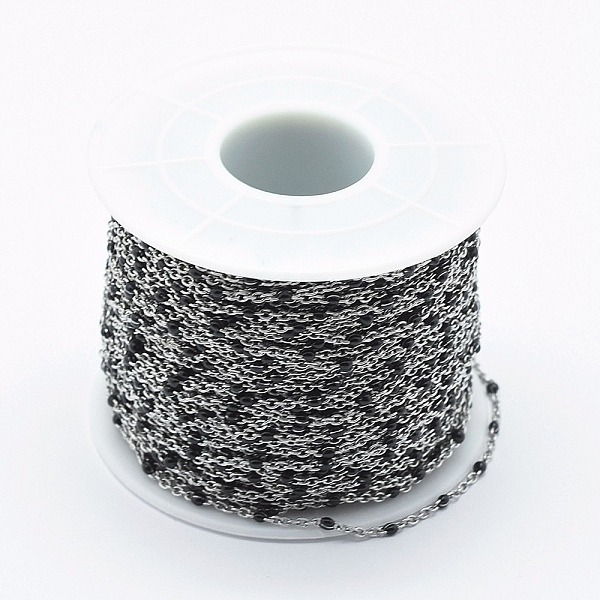 

PandaHall Handmade Stainless Steel Color 304 Stainless Steel Cable Chains, with Enamel Beaded, Soldered, with Spool, Black, 2x1.6x0.2mm...