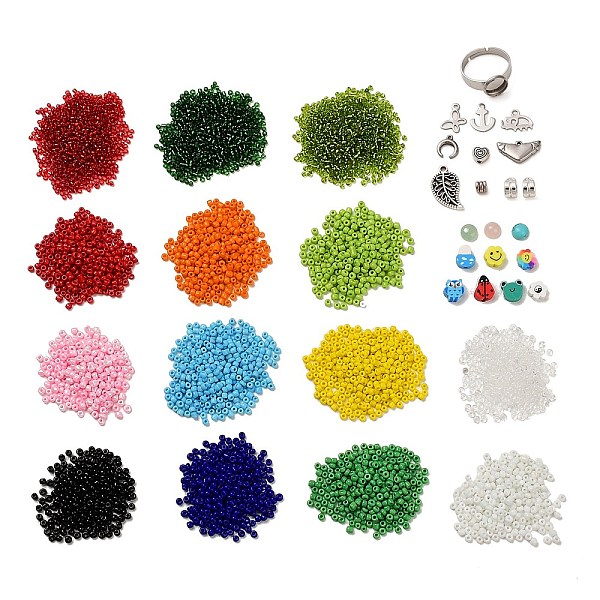 

PandaHall DIY Mixed Stone & Charm Ring Making Kits, Including 304 Stainless Steel Ring Settings, Glass Seed & Polymer Clay Beads, Butterlfy..., Multicolor