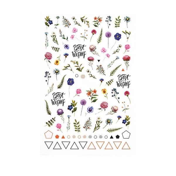 

PandaHall Nail Art Stickers Decals, DIY Nail Tips Decorations, Flower & Leaf Pattern, Colorful, 95x65mm Paper Flower