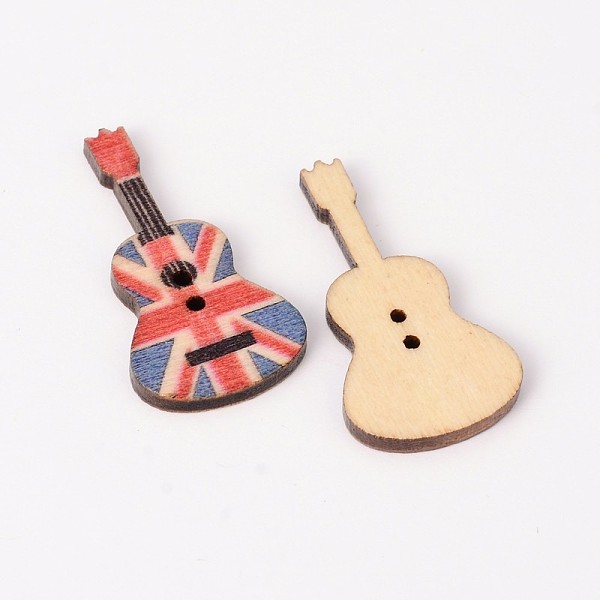 2穴ギター型プリント木製縫い付けボタン