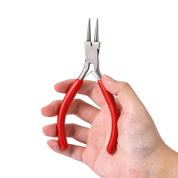 

PandaHall Jewelry Pliers, #50 Steel(High Carbon Steel) Round Nose Pliers, Gunmetal, Red, 135x55mm Carbon Steel Red