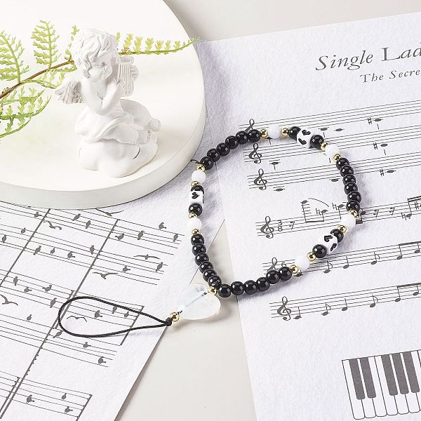 

PandaHall Opaque Acrylic Beads Mobile Straps, Telephone Jewelry, with Plastic Beads and Braided Nylon Thread, Heart, Black, 19.5cm Acrylic...