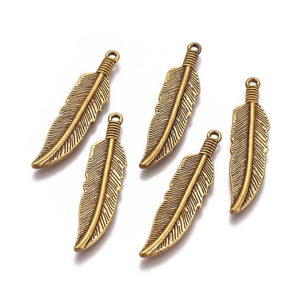 

PandaHall Tibetan Style Alloy Charms, Lead Free & Cadmium Free, Feather, Antique Golden, 42x10x2mm, Hole: 2mm Alloy Feather