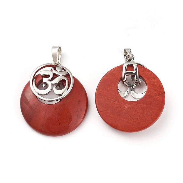 

PandaHall Natural Red Jasper Pendants, with Platinum Tone Brass Findings, Flat Round with Om Symbol, 32~32.5x28x7~7.5mm, Hole: 5x8mm Red...