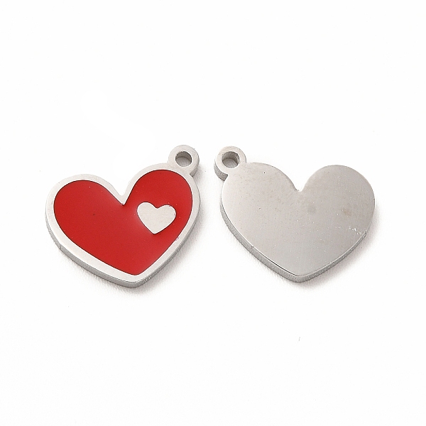 

PandaHall 304 Stainless Steel Enamel Charms, Heart, Red, 13x10x1mm, Hole: 1.2mm Alloy+Enamel Heart Red