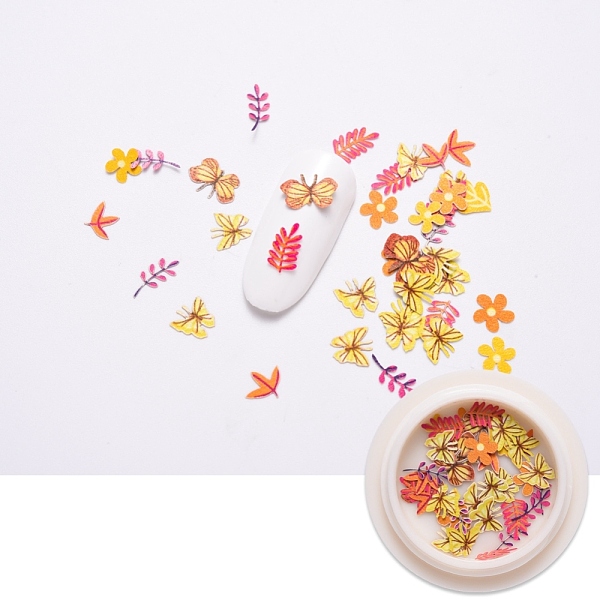 

PandaHall Paper Cabochons, Nail Art Decorations Accessories, Leaf and Flower, Yellow, 5.5~8.5x3.5~9x0.2mm, about 50pcs/box Paper Leaf Yellow