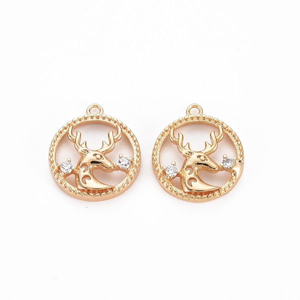 

PandaHall Brass Micro Pave Clear Cubic Zirconia Charms, Nickel Free, Christmas, Flat Round with Deer, Real 18K Gold Plated, 15x13x2.5mm...