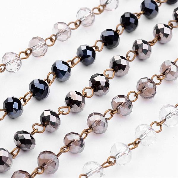 

PandaHall Handmade Rondelle Glass Beads Chains for Necklaces Bracelets Making, with Iron Eye Pin, Unwelded, Antique Bronze, Mixed Color..., Multicolor