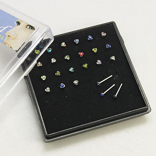 

PandaHall 304 Stainless Steel Heart Nose Studs Nose Bone Rings, Nose Piercing Jewelry, with Grade A Rhinestones, Mixed Color, 10mm, Bar..., Multicolor