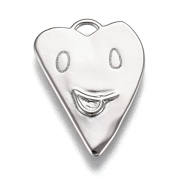 PandaHall Brass Pendants, Long-Lasting Plated, Cadmium Free & Lead Free, Heart with Smile Face, Platinum, 19.5x15x1mm, Hole: 1mm Brass Heart