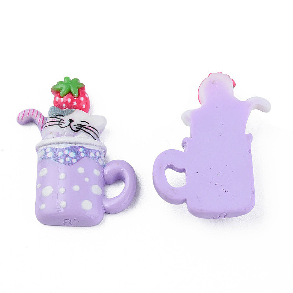 

PandaHall Opaque Resin Cabochons, Cat with Cup, Lilac, 32x25x6mm Resin Cat Shape Purple