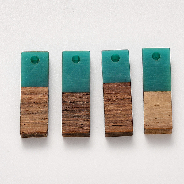 

PandaHall Resin & Walnut Wood Pendants, Rectangle, Teal, 20x6.5x3mm, Hole: 1.8mm Resin+Wood Rectangle Cyan