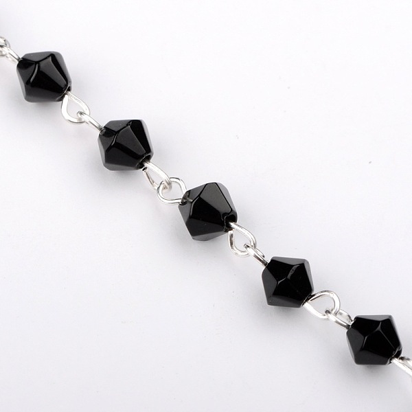 

PandaHall Handmade Bicone Glass Beads Chains for Necklaces Bracelets Making, with Silver Color Plated Iron Eye Pin, Unwelded, Black, 39.3...
