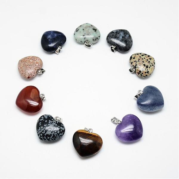 

PandaHall Natural & Synthetic Gemstone Pendants, with Platinum Tone Iron Findings, Heart, 27~28x27~28.5x10~11mm, Hole: 3x5mm Mixed Stone...