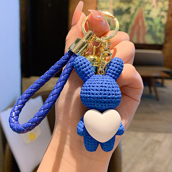 

PandaHall Rabbit with Heart Resin Keychain, with Alloy Findings and Bell, Blue, 7x3.5cm Resin Rabbit Blue