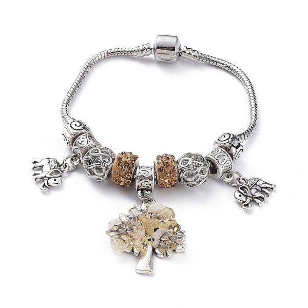 

PandaHall European Bracelets, with Brass Snake Chains, Polymer Clay Rhinestone European Beads, Natural Citrine Chips, Alloy European Beads &...