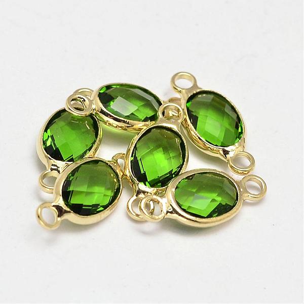

PandaHall Oval Faceted Golden Brass Glass Links connectors, Lime Green, 15x7x3.2mm, Hole: 1mm Glass Oval Green