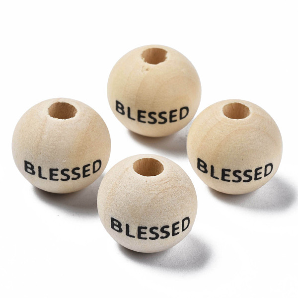 

PandaHall Printed Natural Wood European Beads, Undyed, Large Hole Beads, Round with Word BLESSED, PapayaWhip, 16x14.5mm, Hole: 5.5mm Wood..., Orange