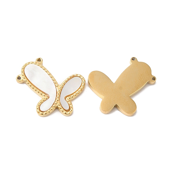 

PandaHall Ion Plating(IP) 304 Stainless Steel Pendants, with White Shell, Butterfly Charm, Real 14K Gold Plated, 16x17.5x2mm, Hole: 0.8mm...